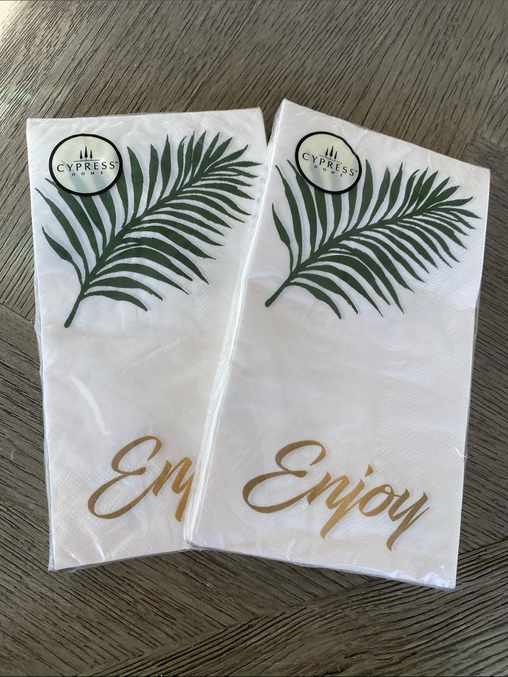 NWT 2 Packs Cypress Home Guest Napkins Towels 3-Ply Tropical Palm "Enjoy"